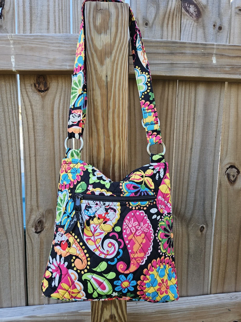 Vera Bradley Black Floral Minnie Quilted Crossbody Bag
